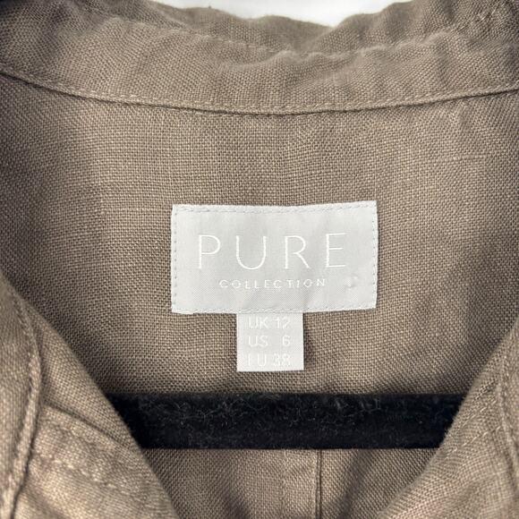 Pure Collection Linen Button Front Midi Shirt Dress Belted Brown Pockets, Size 6 - Picture 7 of 9